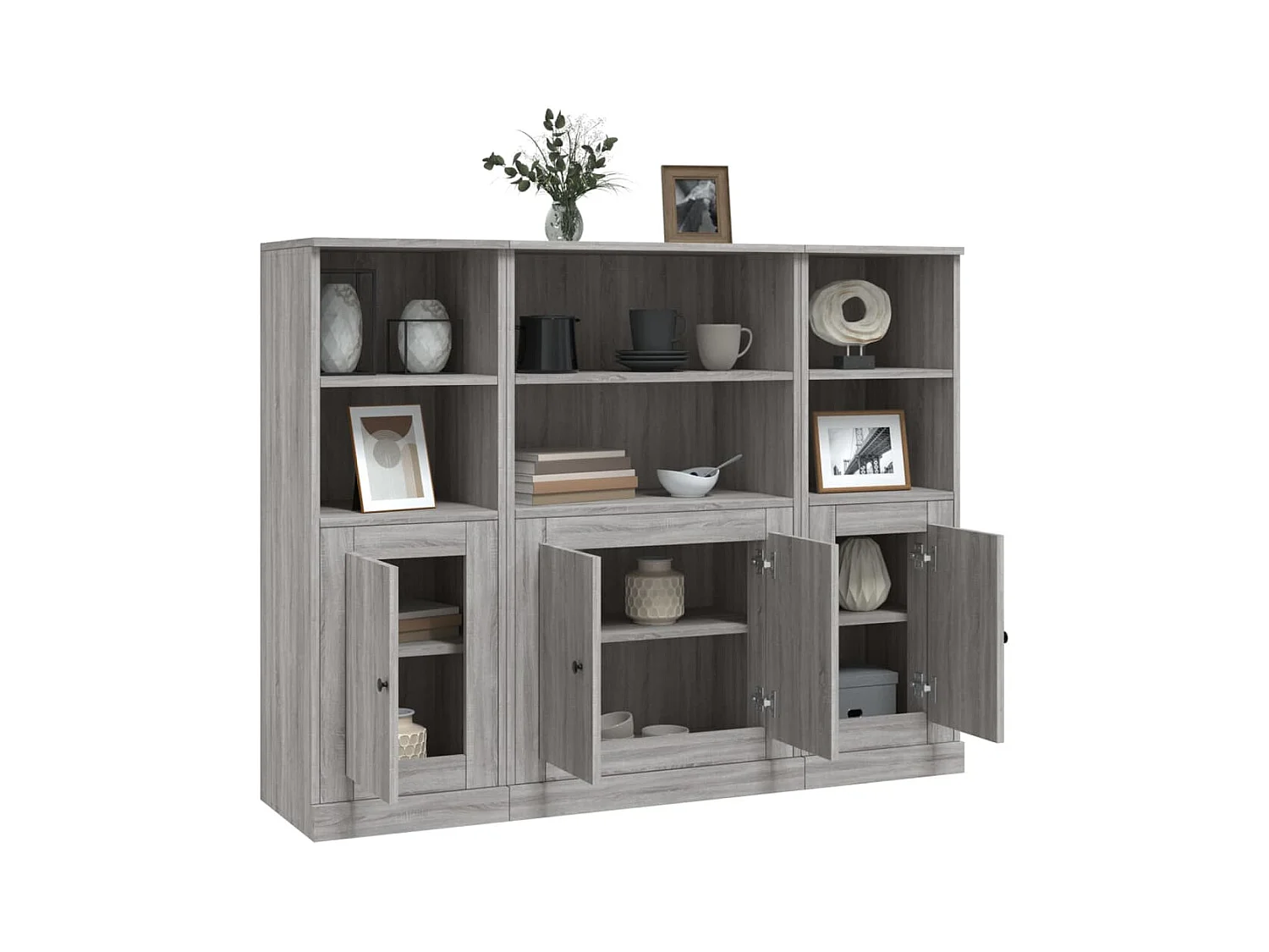 Buffets 3 pcs sonoma gris bois d'ingénierie