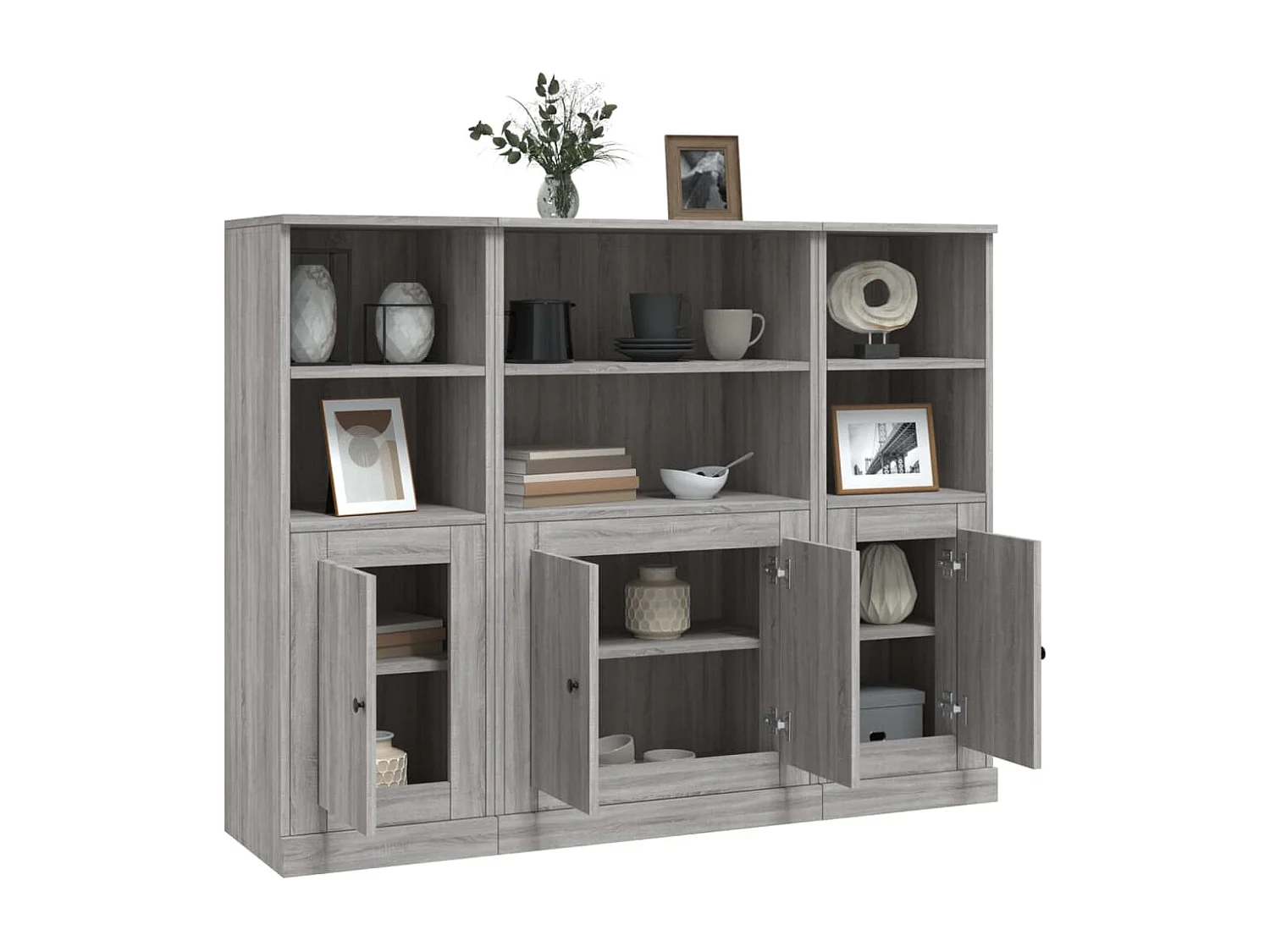 Highboards 3 Stk. Grau Sonoma Holzwerkstoff