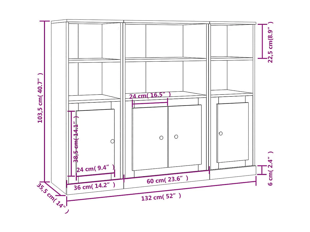 Highboards 3 Stk. Grau Sonoma Holzwerkstoff