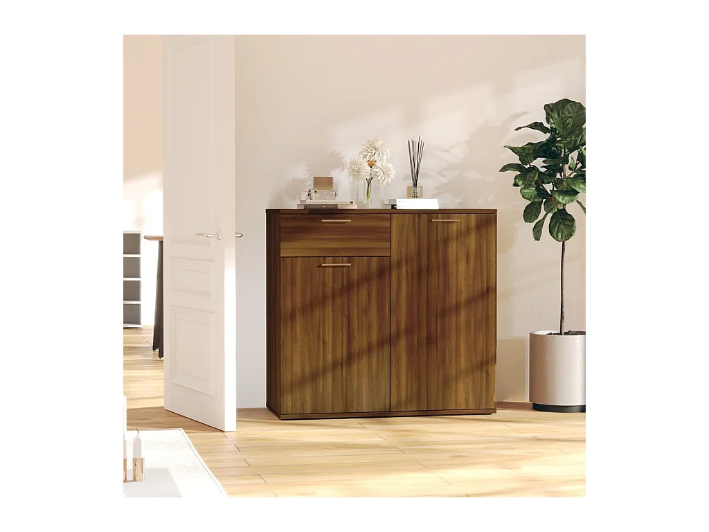 Aparador de madera contrachapada roble marrón 80x36x75 cm