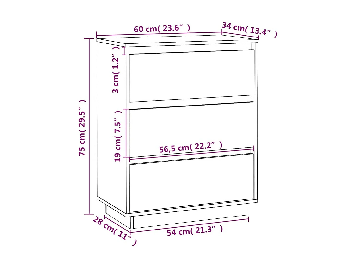 Buffet Marron miel 60x34x75 cm Bois massif de pin