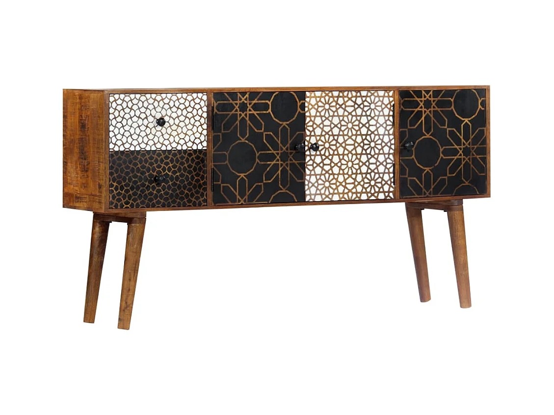 Buffet avec motif imprimé 130x30x70 cm Bois de manguier massif