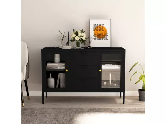 Kauf Unique Sideboard Schwarz 105x35x70 cm Stahl und Hartglas