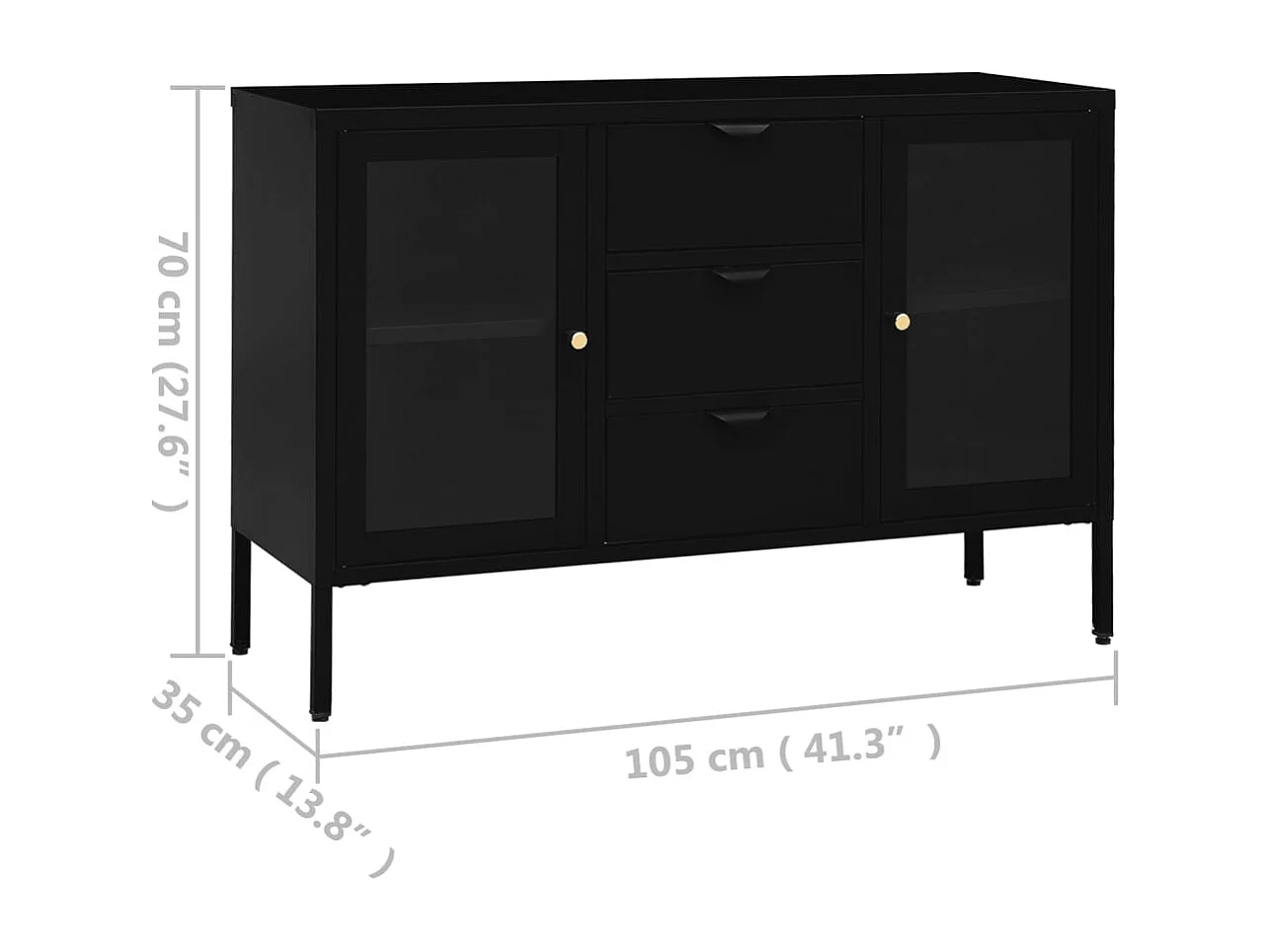 Buffet Noir 105x35x70 cm Acier et verre trempé