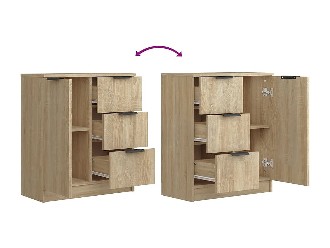 Dressoirs 2 st 60x30x70 cm bewerkt hout sonoma eikenkleurig