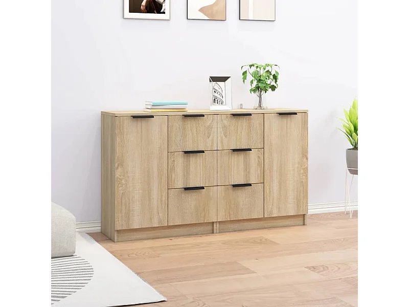 Dressoirs 2 st 60x30x70 cm bewerkt hout sonoma eikenkleurig