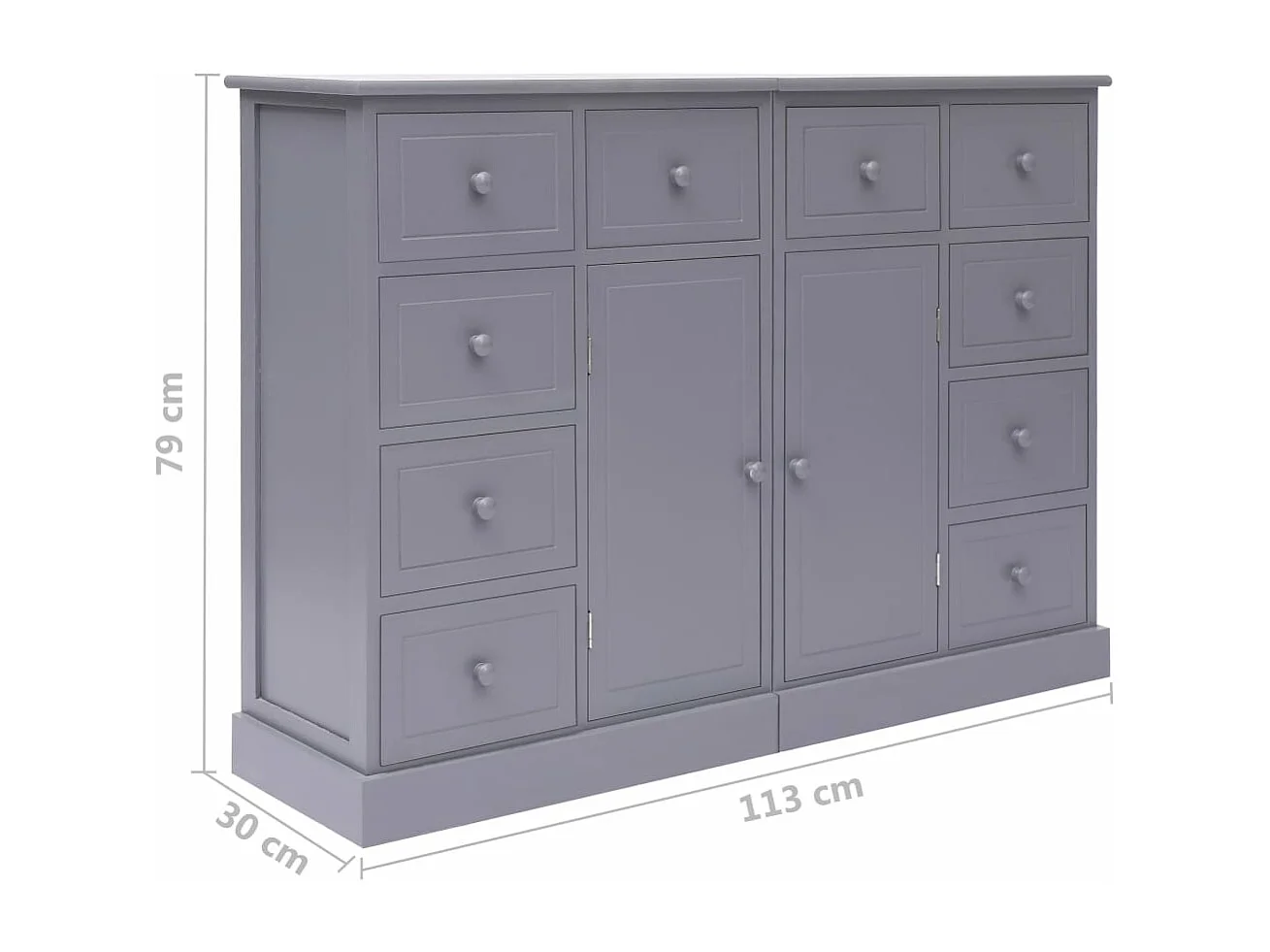 Buffet avec 10 tiroirs Gris 113x30x79 cm Bois
