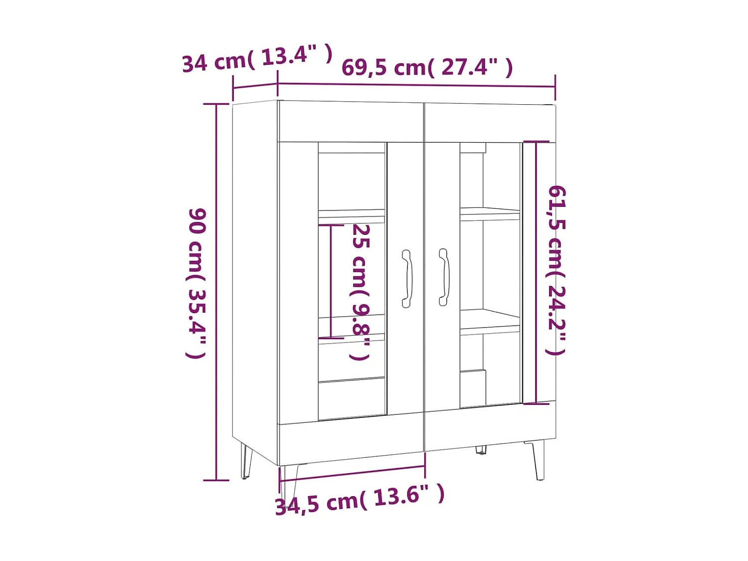 Aparador de madera de ingeniería roble Sonoma 69,5x34x90 cm