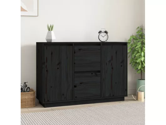 Kauf Unique Sideboard Schwarz 111x34x75 cm Massivholz Kiefer