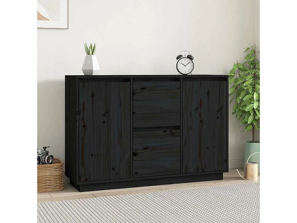 Dressoir 111x34x75 cm massief grenenhout zwart