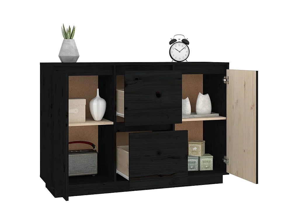 Dressoir 111x34x75 cm massief grenenhout zwart