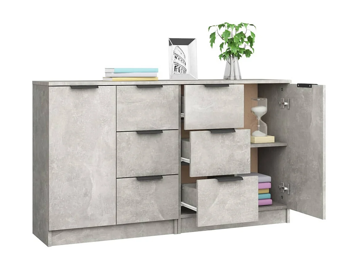 Dressoirs 2 st 60x30x70 cm bewerkt hout betongrijs