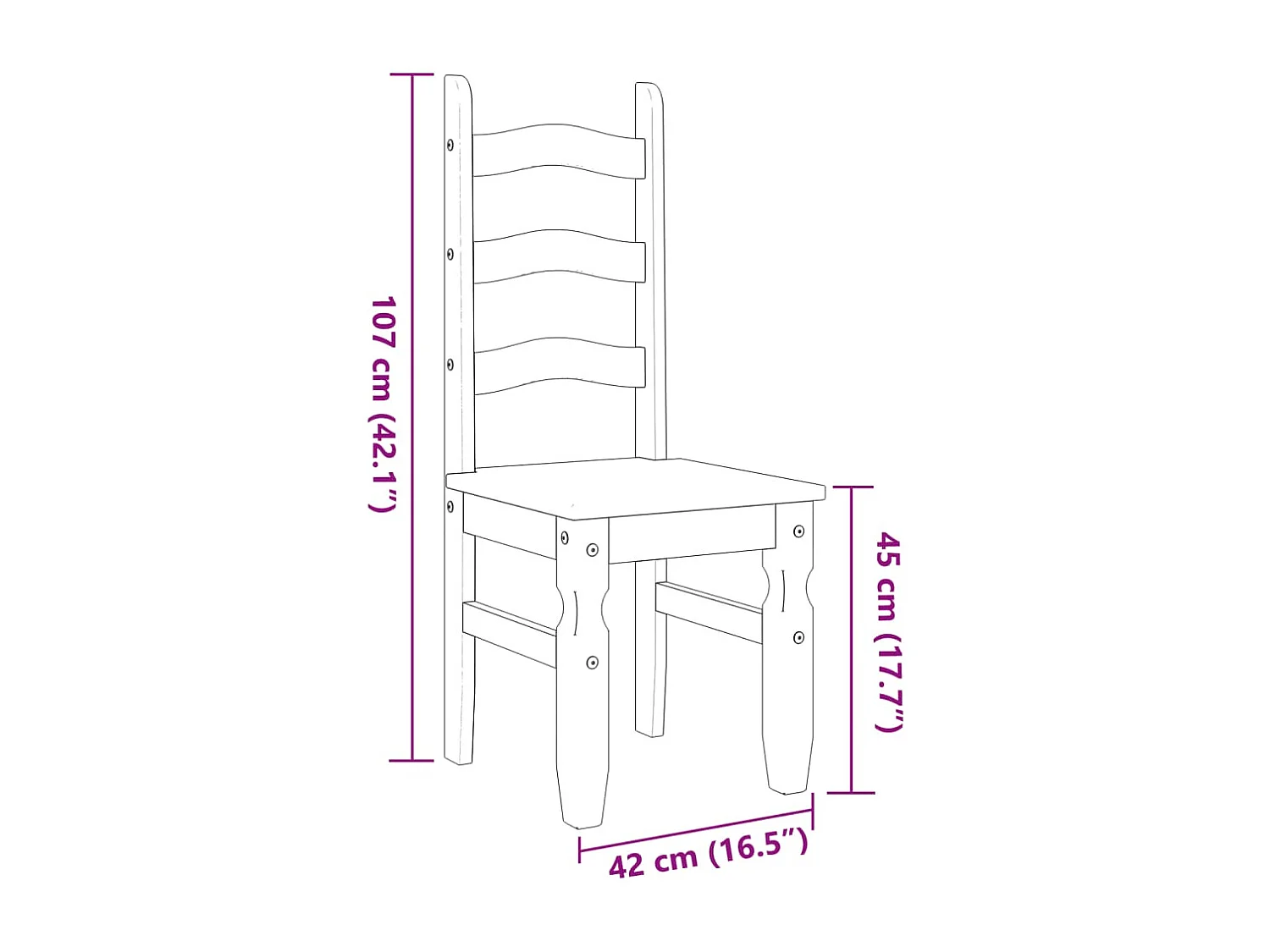 Sedie da Pranzo 2 pz Corona Bianche 42x47x107cm Legno Massello di Pino