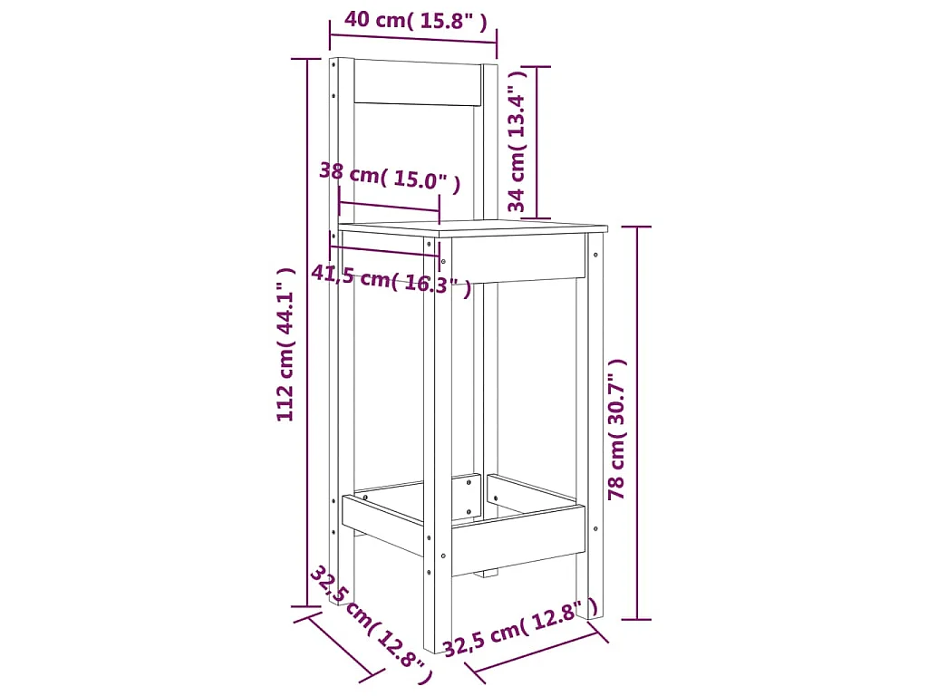 Barstoelen 2 st 40x41,5x112 cm massief grenenhout wit