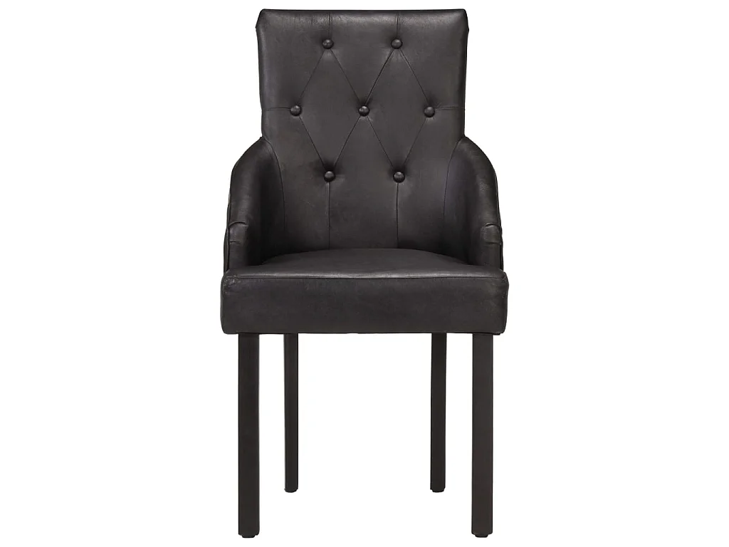 Chaises à manger lot de 6 noir cuir de chèvre véritable