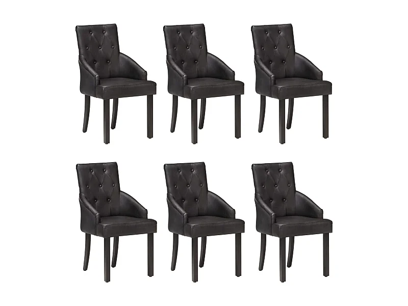Chaises à manger lot de 6 noir cuir de chèvre véritable