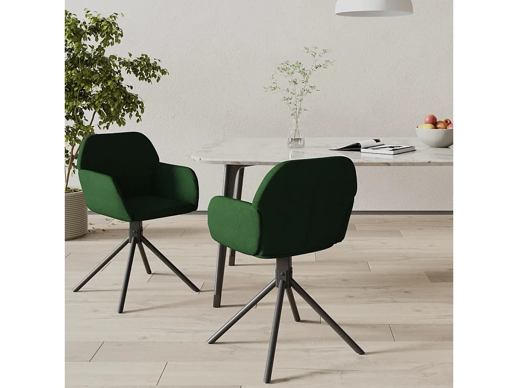 Chaises pivotantes à manger lot de 2 Vert foncé Velours