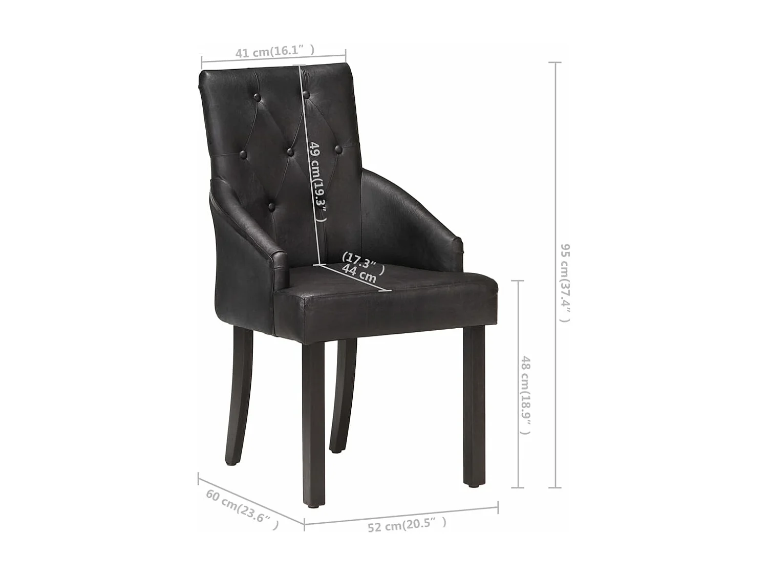 Chaises à manger lot de 2 noir cuir de chèvre véritable