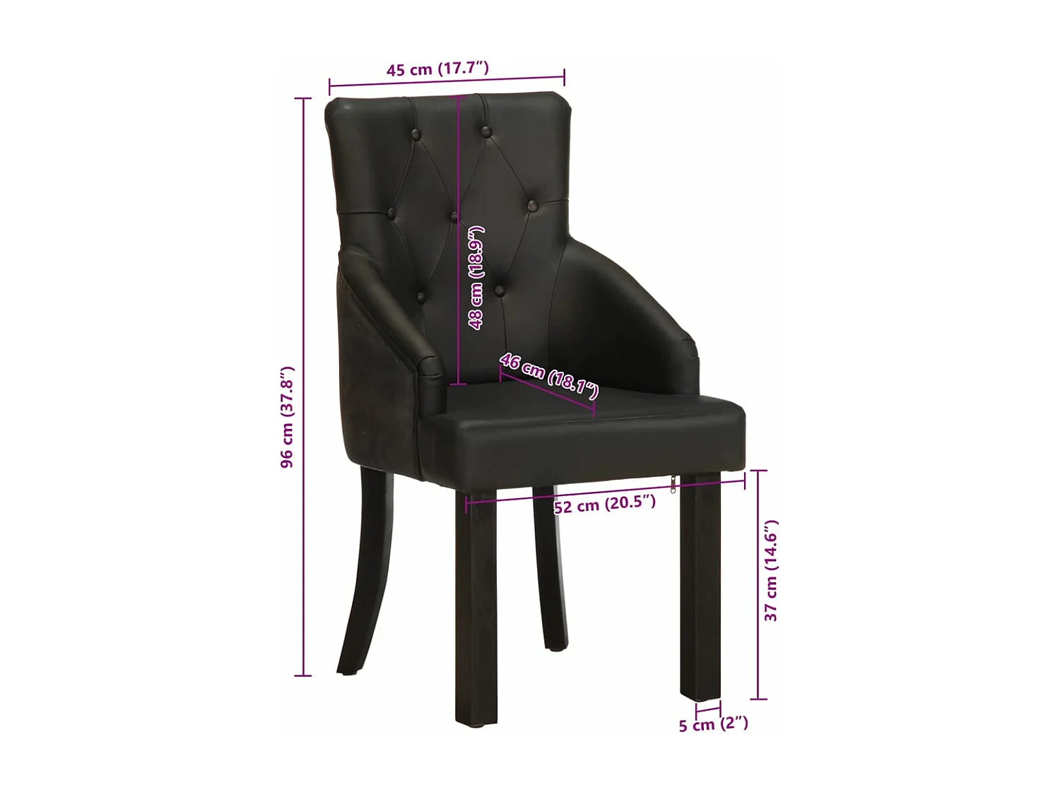 Chaises à manger lot de 2 noir cuir de chèvre véritable