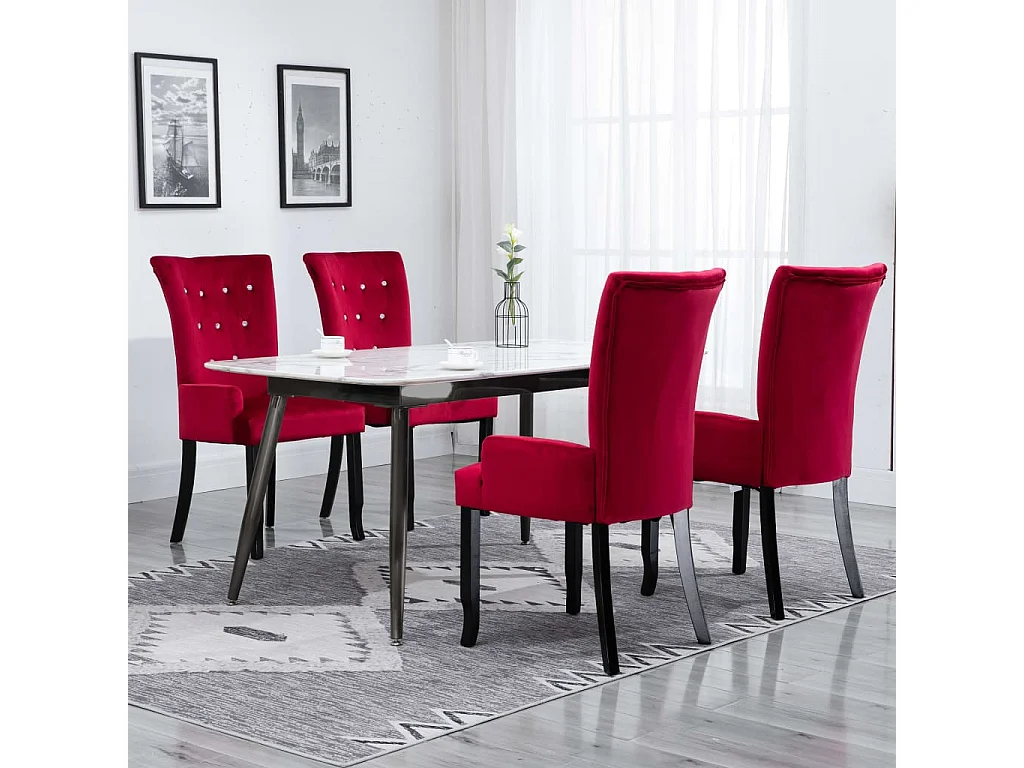 Esszimmerstuhl mit Armlehnen 4 Stk. Rot Samt