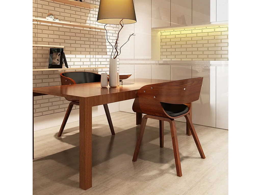 Eetkamerstoelen 2 st gebogen hout en kunstleer bruin