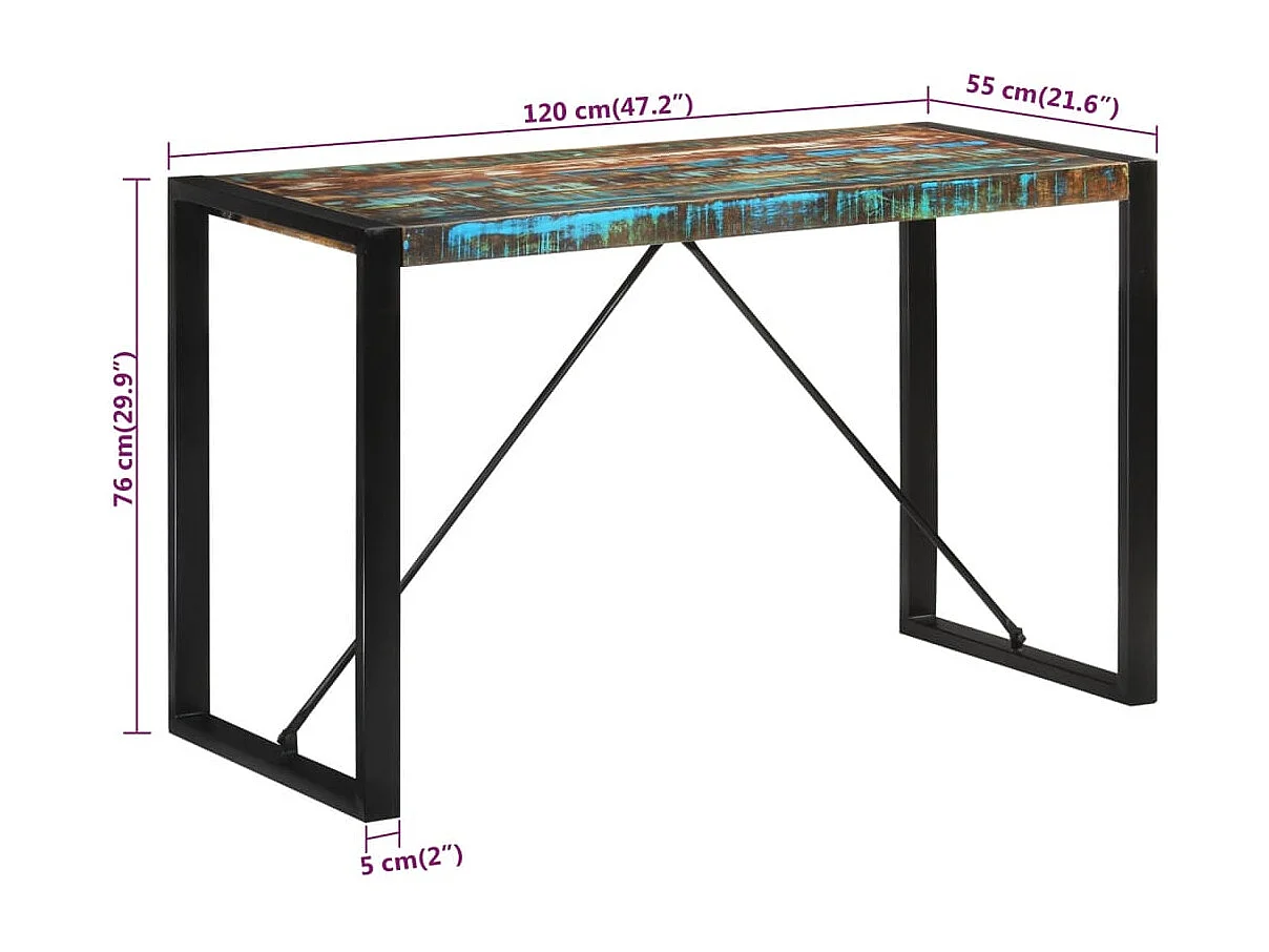 Mesa de comedor madera maciza reciclada 120x55x76 cm