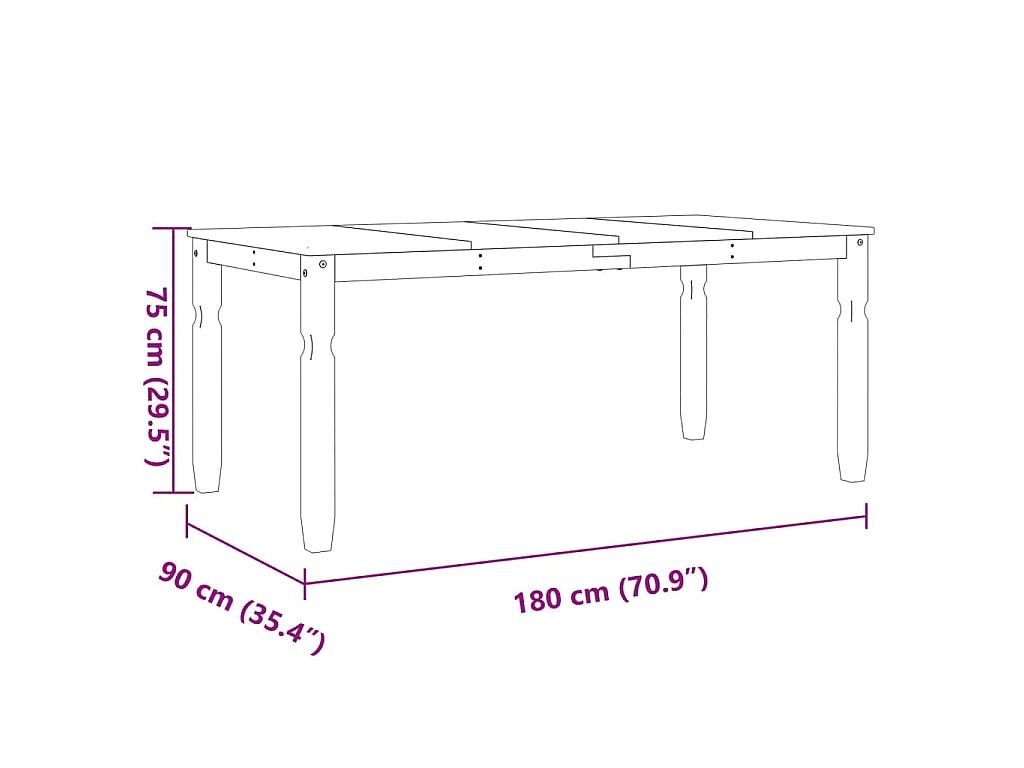 Table à manger Corona blanc 180x90x75 cm bois massif de pin