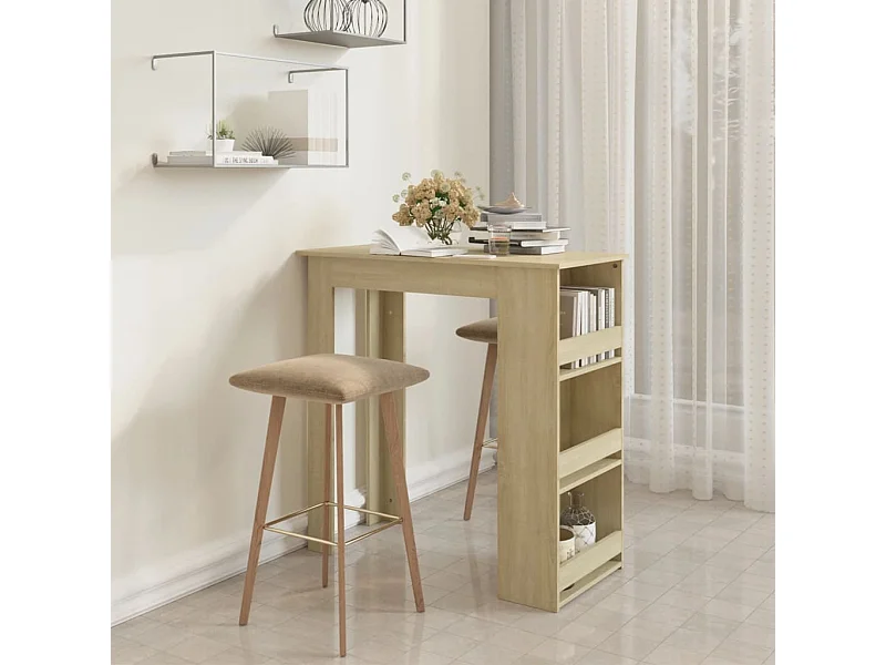 Mesa de bar c/ prateleiras derivados de madeira carvalho sonoma