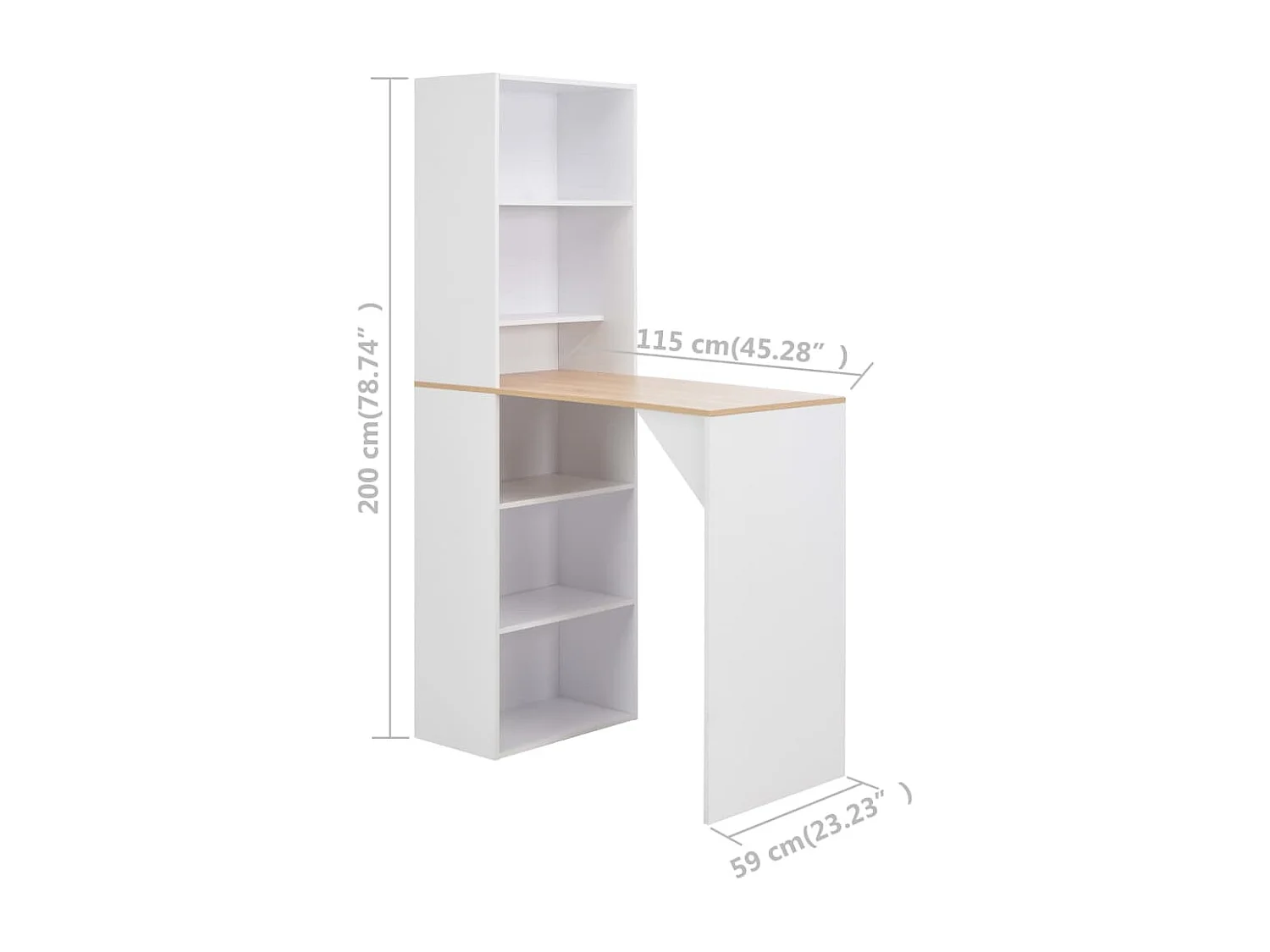 Mesa de bar con estantería blanca 115x59x200 cm