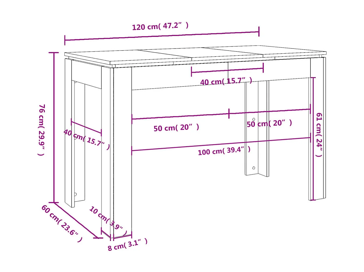 Table à dîner sonoma gris 120x60x76 cm bois d'ingénierie