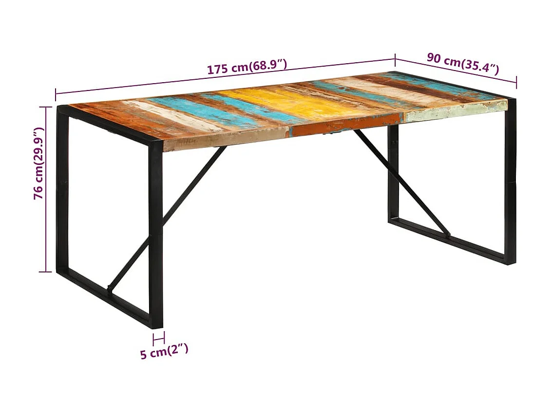 Table à manger 175x90x76 cm bois massif de récupération