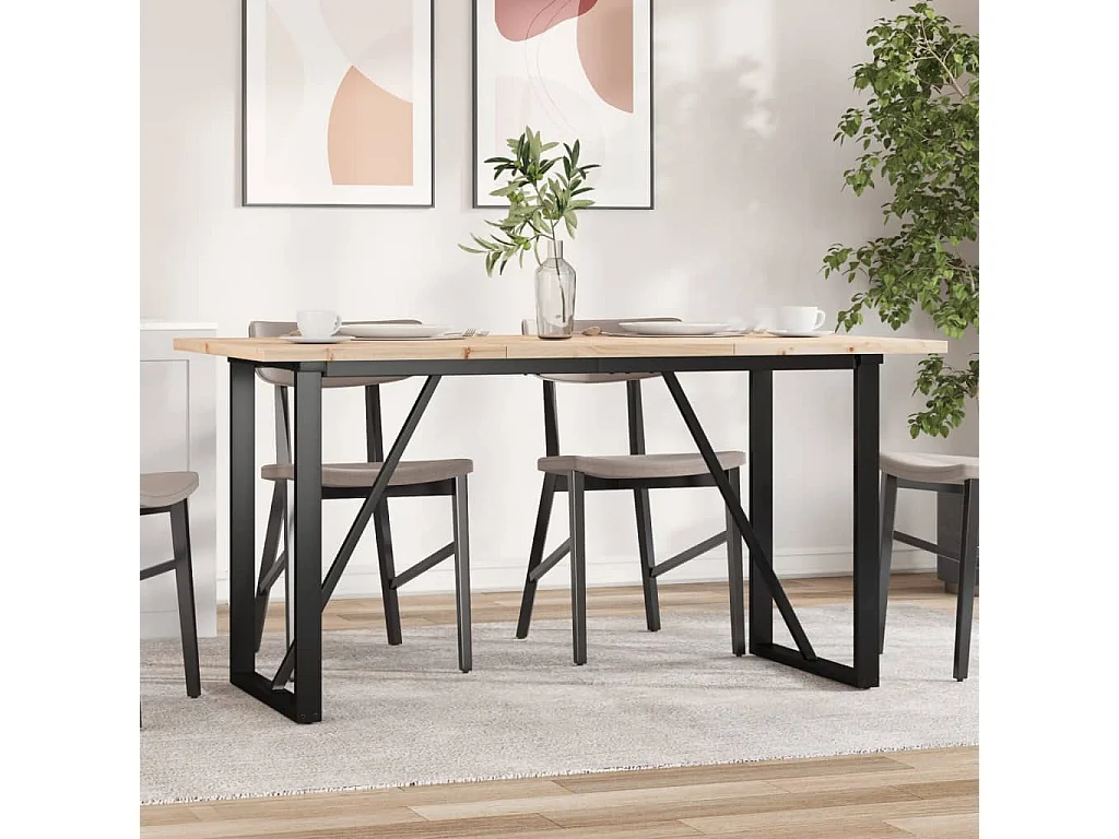 Table à manger cadre en O 140x80x75,5 cm bois pin massif acier