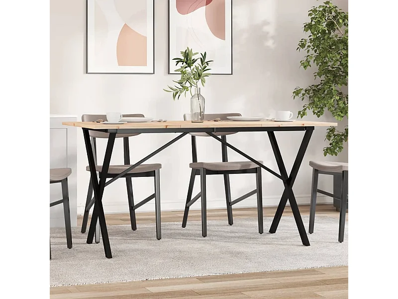 Table à manger cadre en X 140x80x75 cm bois de pin massif acier