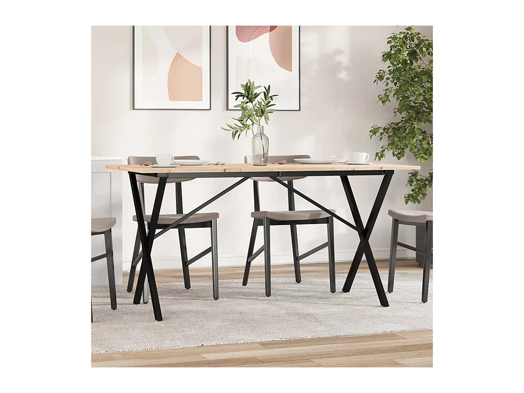 Table à manger cadre en X 140x80x75 cm bois de pin massif acier