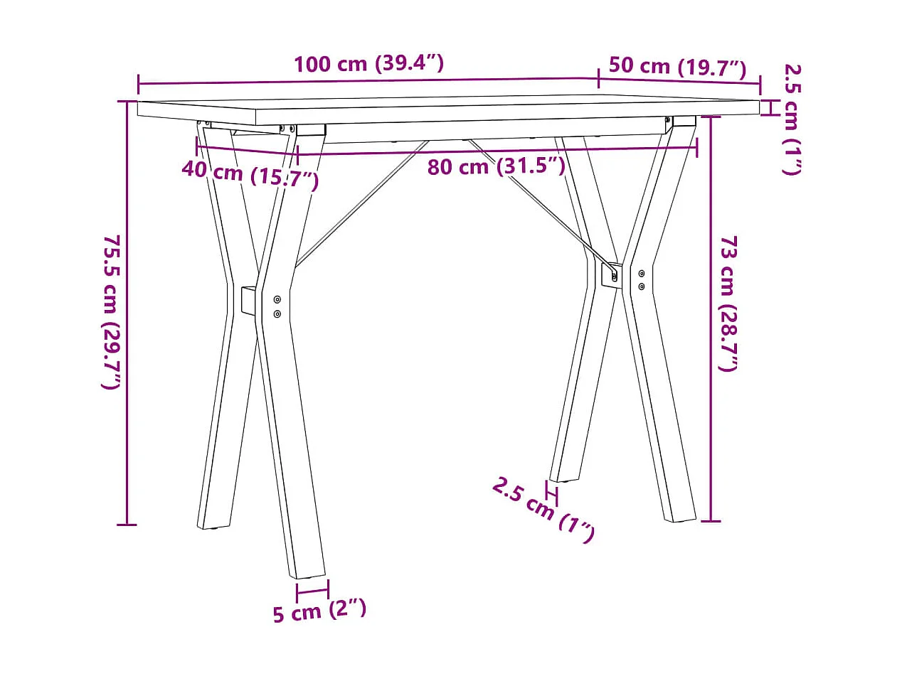 Eettafel Y-frame 100x50x75,5 cm massief grenenhout en staal