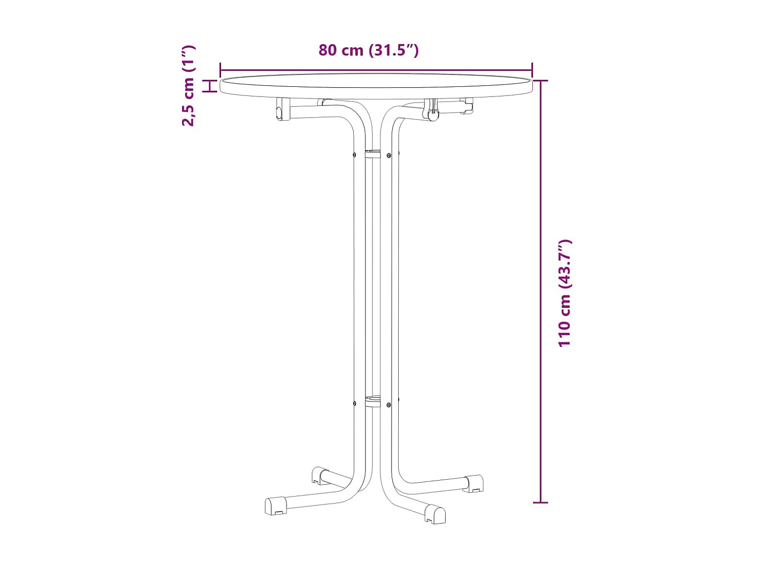 Table de bar blanc Ø80x110 cm bois d'ingénierie et acier