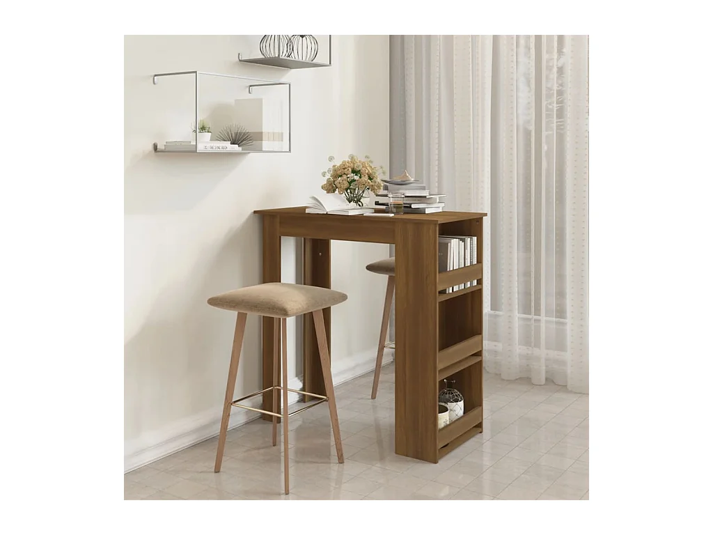 Table de bar et rangement chêne marron bois d'ingénierie