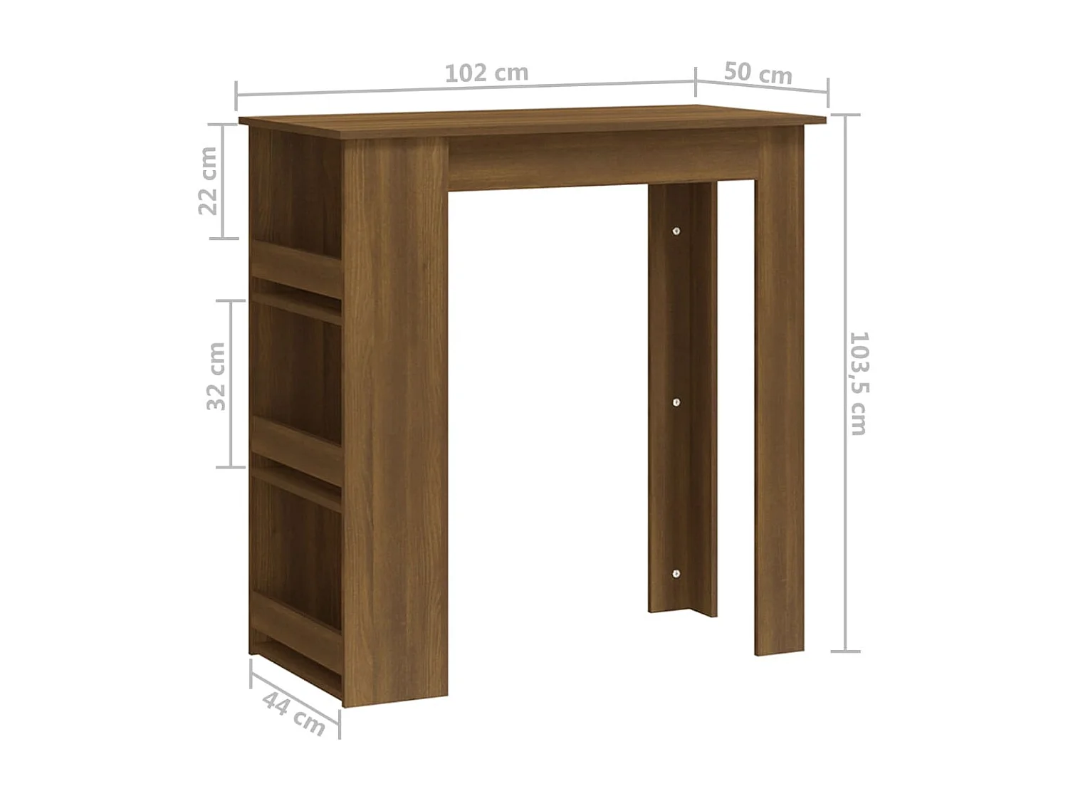 Bartisch mit Regal Braun Eiche 102x50x103,5 cm Holzwerkstoff