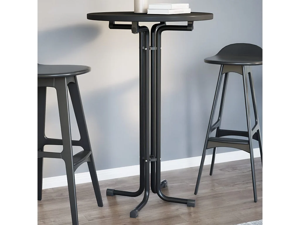 Table de bar noir Ø70x110 cm bois d'ingénierie et acier