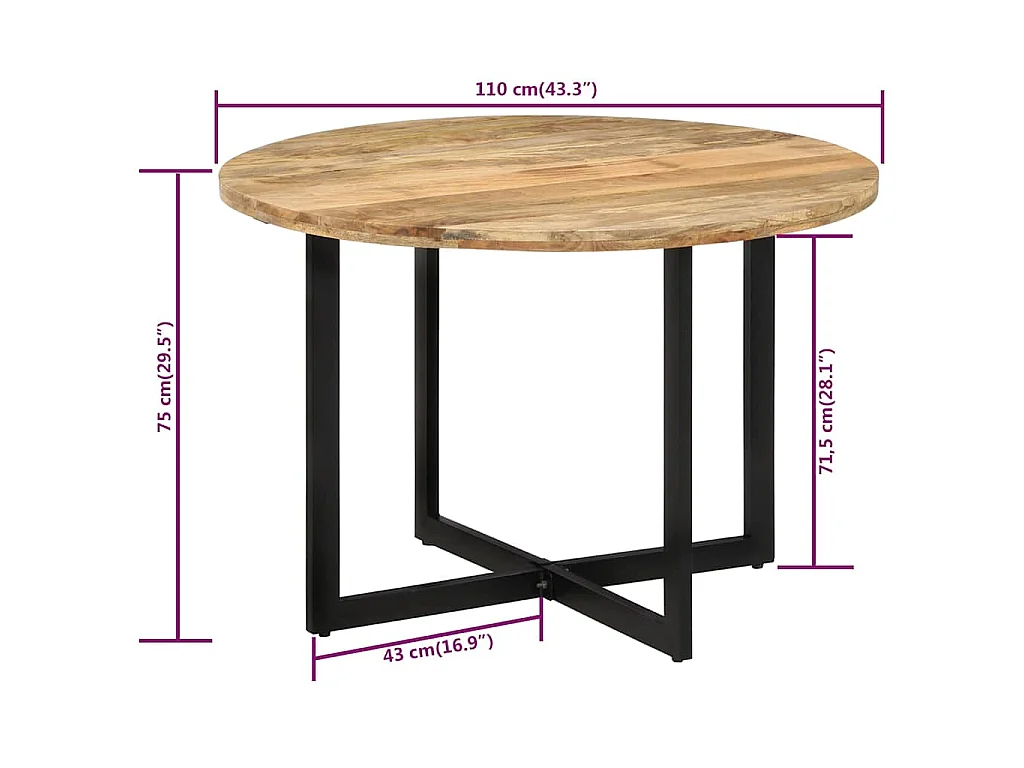 Tavolo da Pranzo 110x75 cm in Legno Massello di Mango