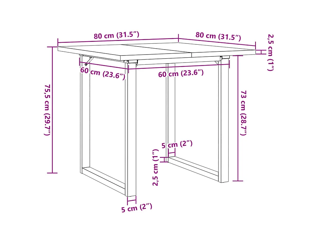 Tavolo da Pranzo Telaio a O 80x80x75,5 cm Legno Pino e Acciaio