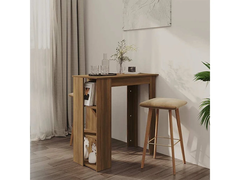 Table de bar avec étagère chêne marron bois d'ingénierie