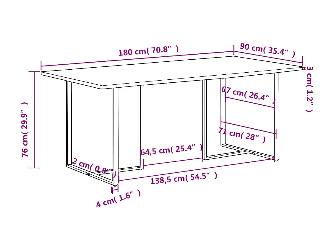Eettafel 180 cm ruw mangohout