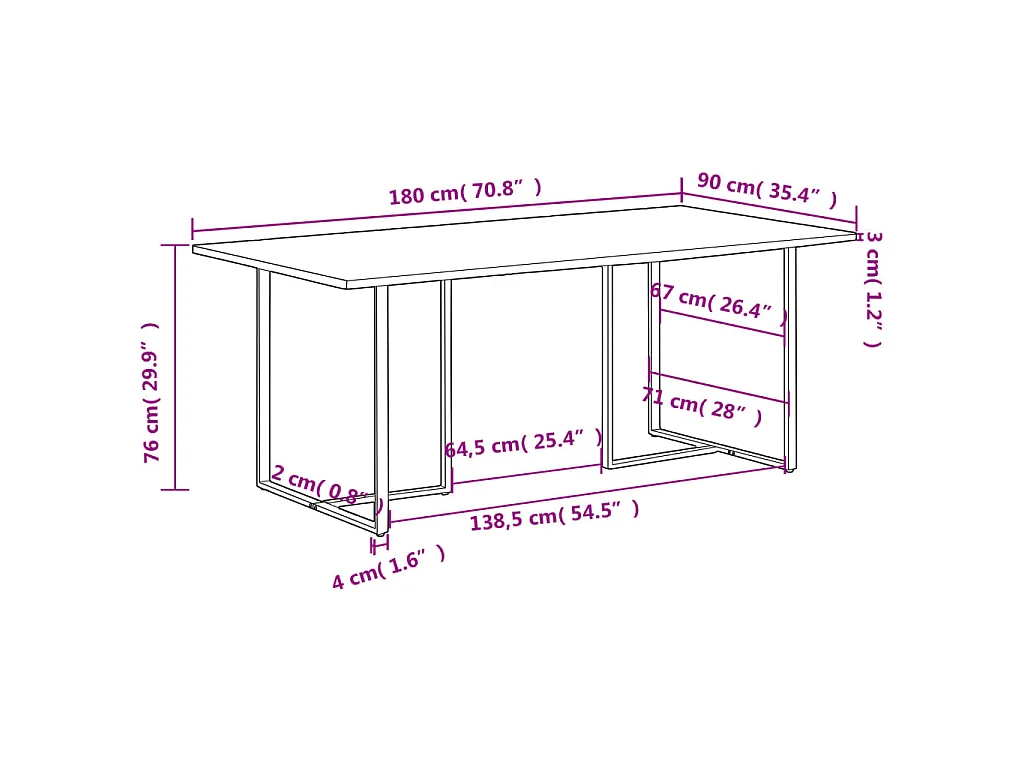 Mesa de comedor madera de mango rugosa 180 cm