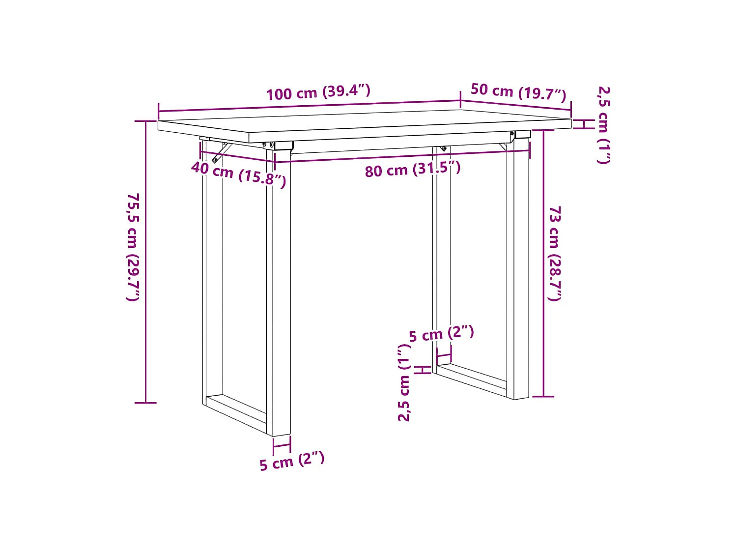 Esstisch O-Gestell 100x50x75,5 cm Massivholz Kiefer & Stahl