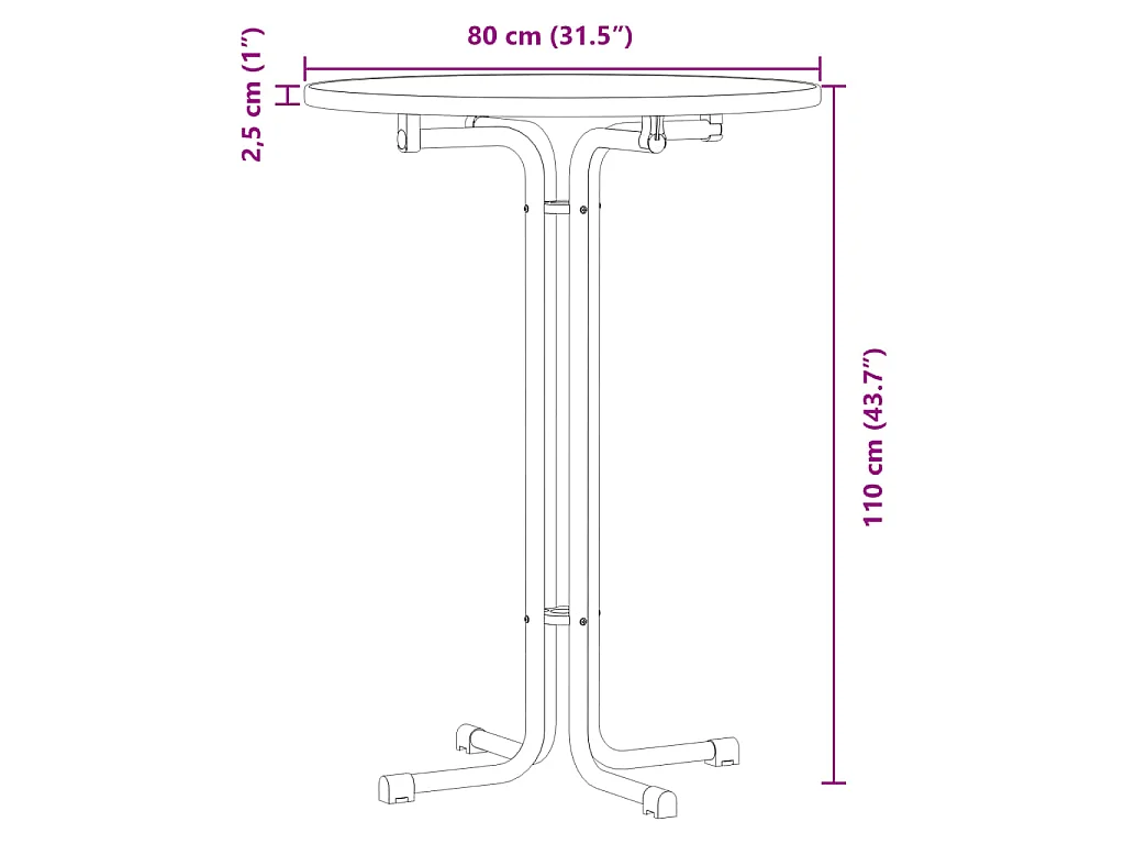 Table de bar noir Ø80x110 cm bois d'ingénierie et acier