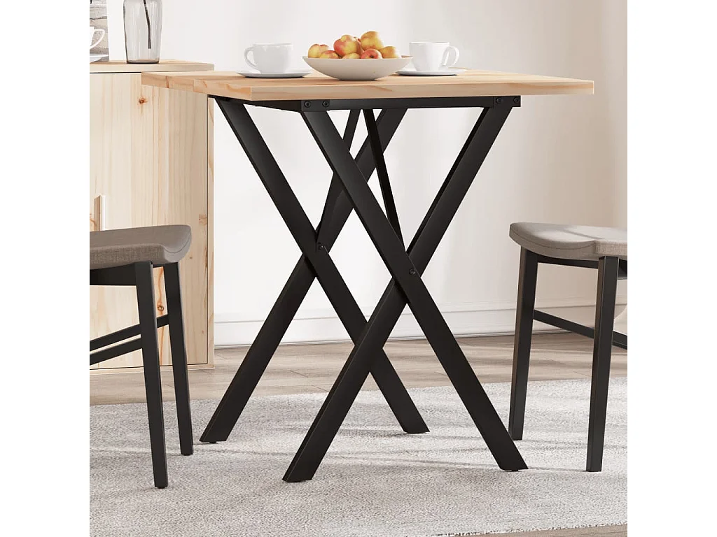Table à manger cadre en X 60x60x75,5cm bois de pin massif acier