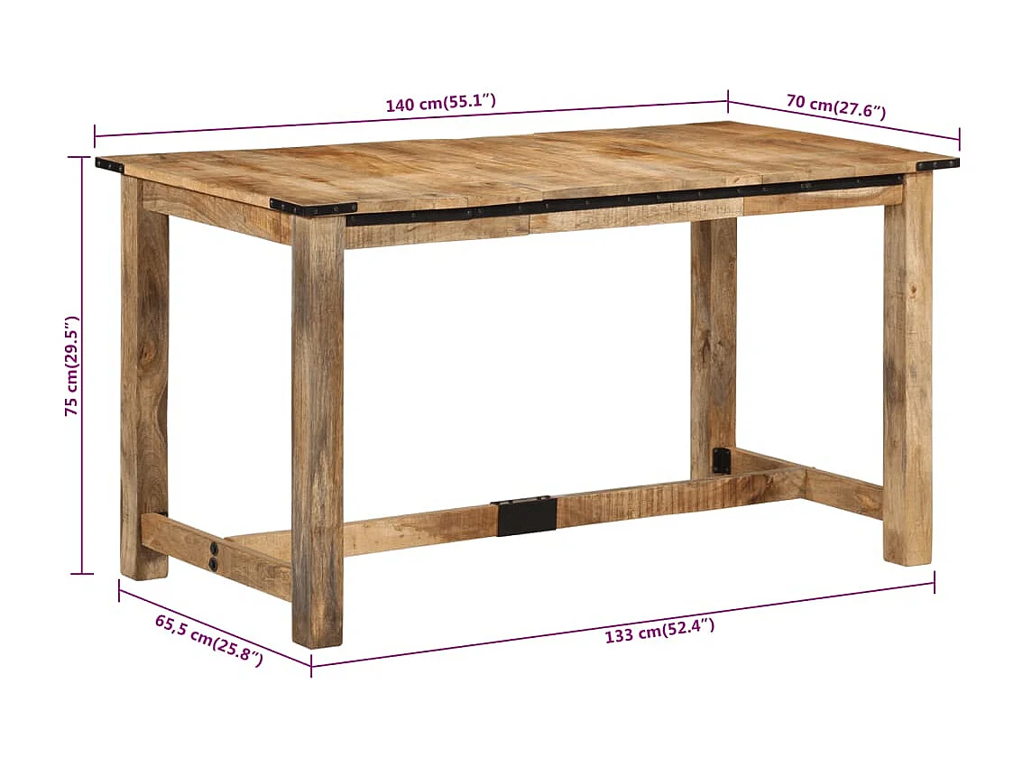 Table à manger 140x70x75 cm bois de manguier massif
