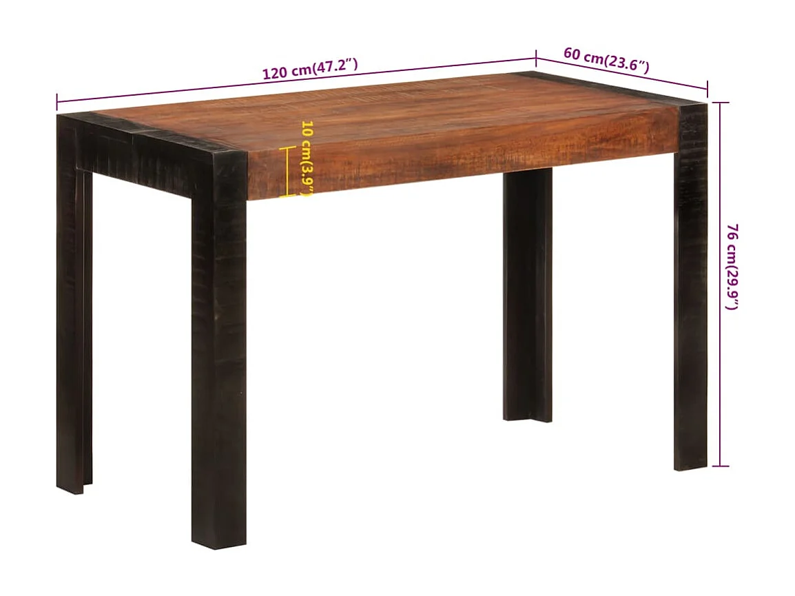 Table à dîner marron miel 120x60x76 cm bois de manguier massif