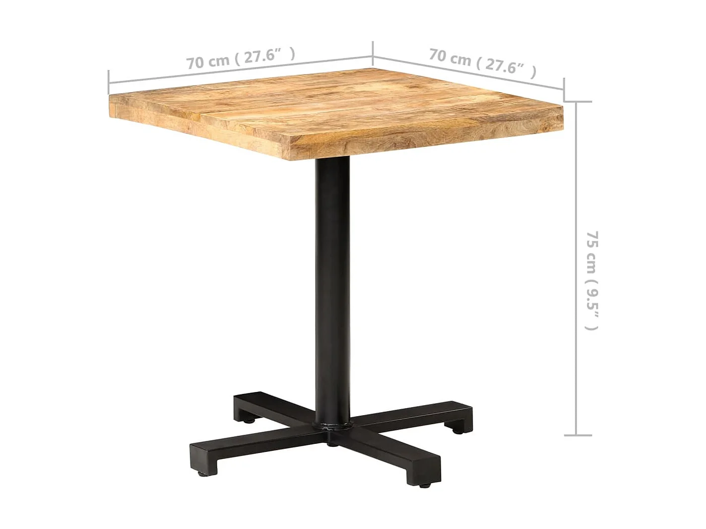 Table de bistro Carrée 70x70x75 cm Bois de manguier brut